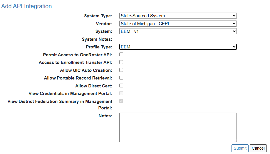 Screenshot of EEM API